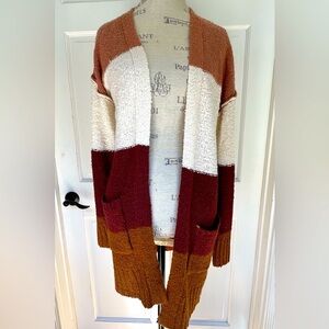 NWT Pink Rose Color block Open Front Cardigan size medium with pockets